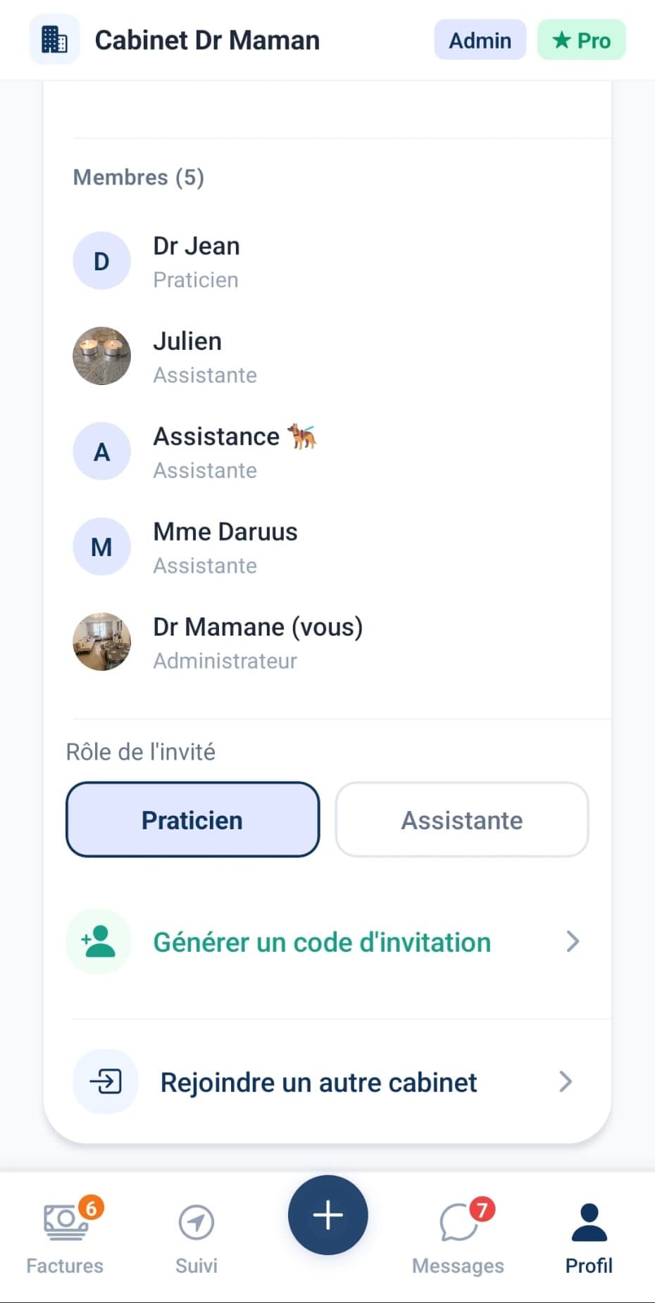 Membres du cabinet et gestion multi-cabinet dans l’app Labstore