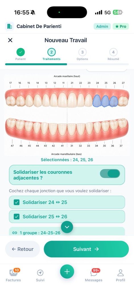 Aperçu de l’application LAB. STORE — sélection de traitements dentaires